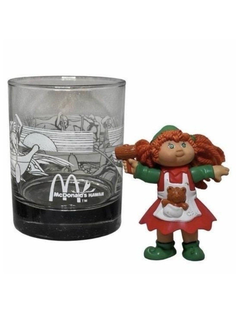 Vintage McDonalds Collector Lot: 70s Libbey Hawaii Glass & 90s Cabbage Patch Kid